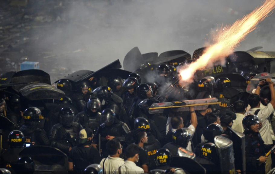 Police fire tear gas at protesters in Jakarta, Indonesia on May 22, in this photo taken by Antara Foto. - Antara Foto/Nova Wahyudi/ via Reuters
