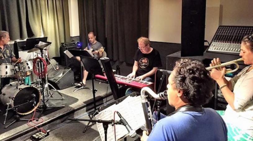 August 2015: Jason Miles (keyboard) and Ingrid Jensen (trumpet) rehearsing at Euphoria Studios for their album, “Kind of New.” Photo courtesy of David Sokol.
